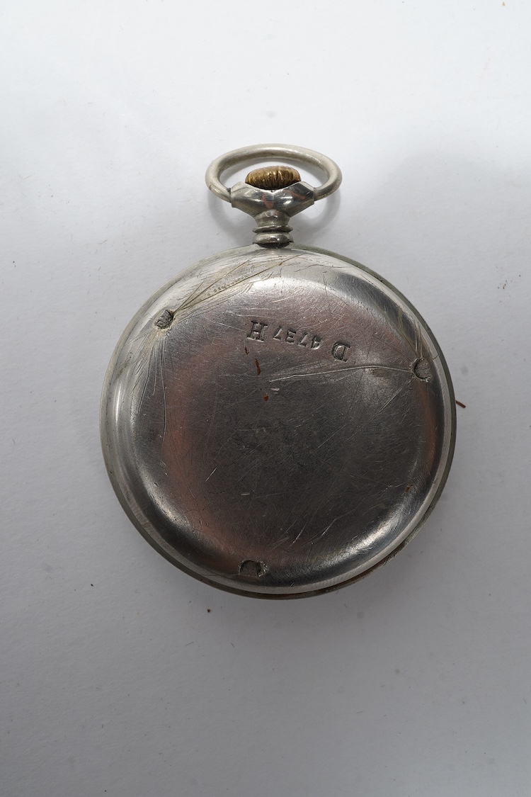 A German WWII Arsa pocket watch, the reverse of the case stamped D4737H, retains inner dust cover